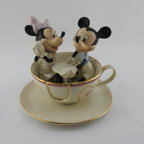 Lenox Disney 24K Gold Figurine Mickey Teacup Twirl Minnie Mouse Mad Tea Party - Picture 15 of 16